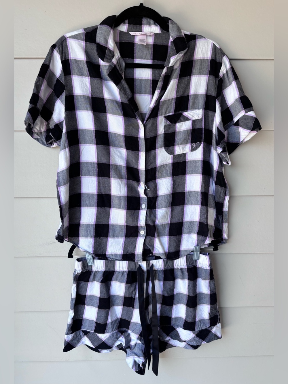 Victoria’s Secret Plaid Pajama Set – Pink/White/Black – Size Medium